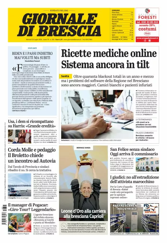 Prima-pagina-giornale di brescia-oggi-edizione-del-2024-07-23